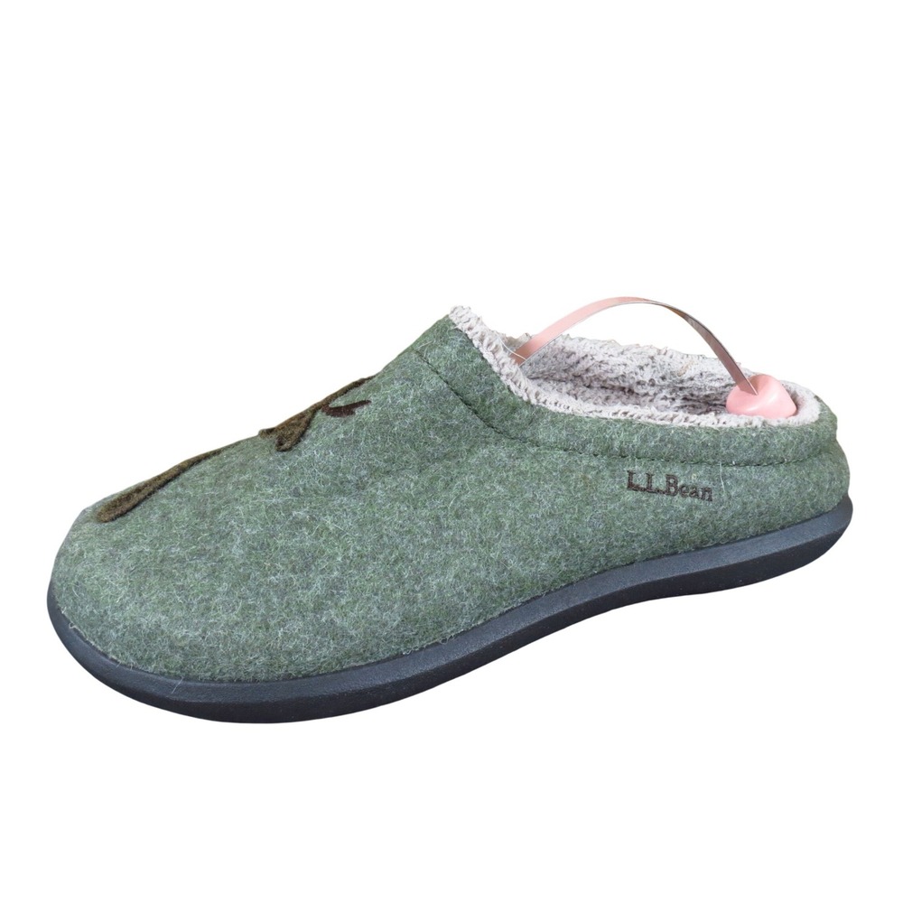 L.L. Bean Daybreak Scuffs Womens Slipper 9 Indoor Loungewear Green Wool Moose